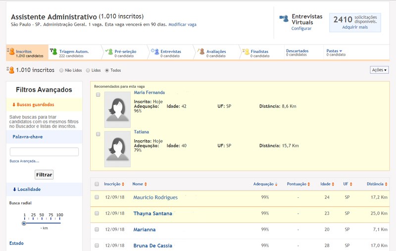 Como posso recuperar os currículos recebidos por e-mail?