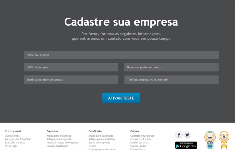 Como faço para cadastrar minha empresa no site?